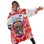 Custom Haiti Football Champions Kid Wearable Blanket Hoodie Haitian Soccer Fan - Tanbou Drums Tropical Flowers