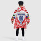Custom Haiti Football Champions Kid Wearable Blanket Hoodie Haitian Soccer Fan - Tanbou Drums Tropical Flowers
