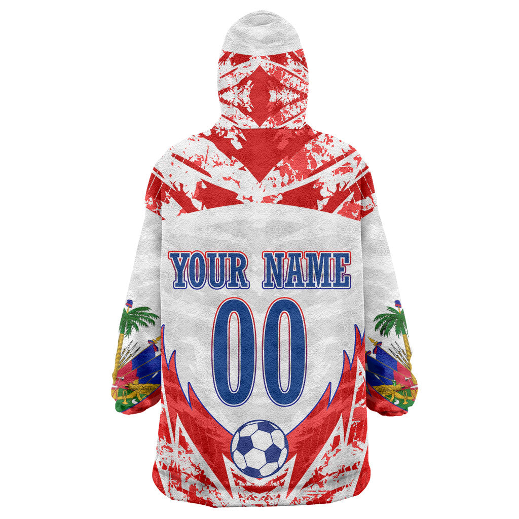 Custom Haiti Football Champions Kid Wearable Blanket Hoodie Haitian Soccer Fan - Tanbou Drums Tropical Flowers