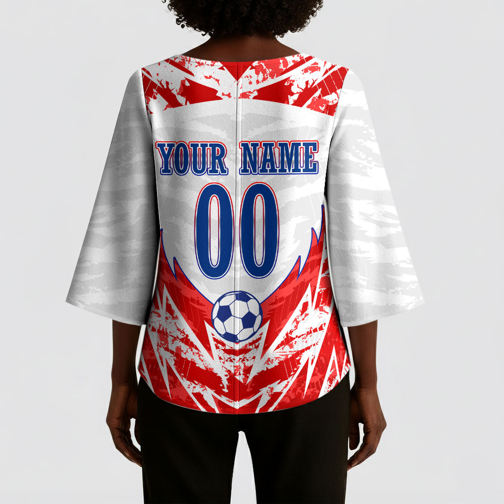 Custom Haiti Football Champions Kimono Sleeve Blouse Haitian Soccer Fan - Tanbou Drums Tropical Flowers