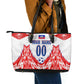 Custom Haiti Football Champions Leather Tote Bag Haitian Soccer Fan - Tanbou Drums Tropical Flowers