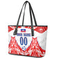 Custom Haiti Football Champions Leather Tote Bag Haitian Soccer Fan - Tanbou Drums Tropical Flowers