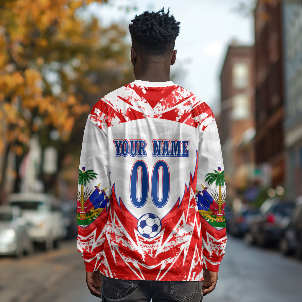 Custom Haiti Football Champions Long Sleeve Shirt Haitian Soccer Fan - Tanbou Drums Tropical Flowers