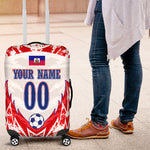 Custom Haiti Football Champions Luggage Cover Haitian Soccer Fan - Tanbou Drums Tropical Flowers
