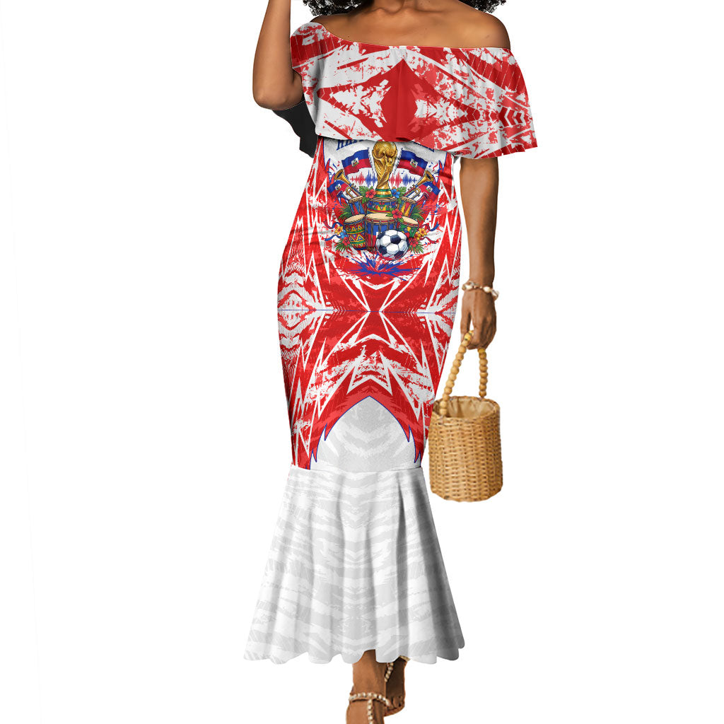 Custom Haiti Football Champions Mermaid Dress Haitian Soccer Fan - Tanbou Drums Tropical Flowers