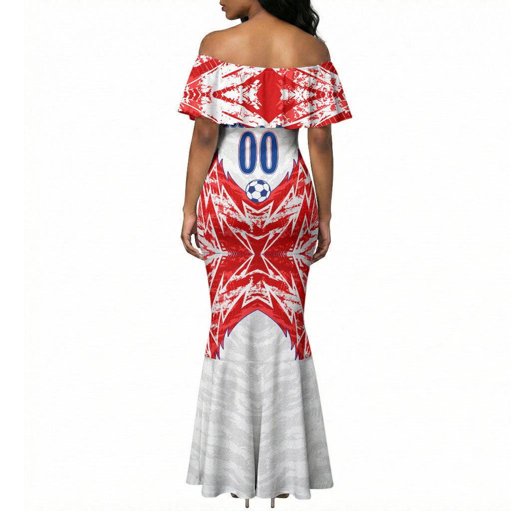Custom Haiti Football Champions Mermaid Dress Haitian Soccer Fan - Tanbou Drums Tropical Flowers