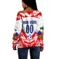 Custom Haiti Football Champions Off Shoulder Sweater Haitian Soccer Fan - Tanbou Drums Tropical Flowers
