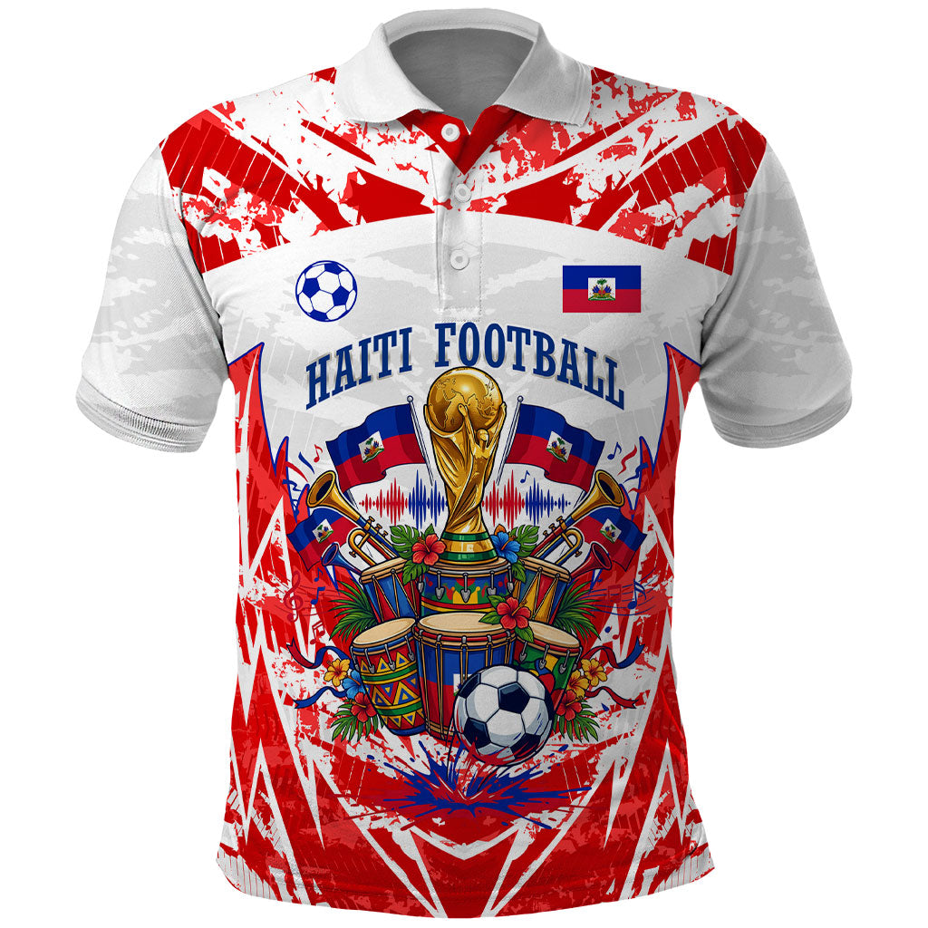 Custom Haiti Football Champions Polo Shirt Haitian Soccer Fan - Tanbou Drums Tropical Flowers