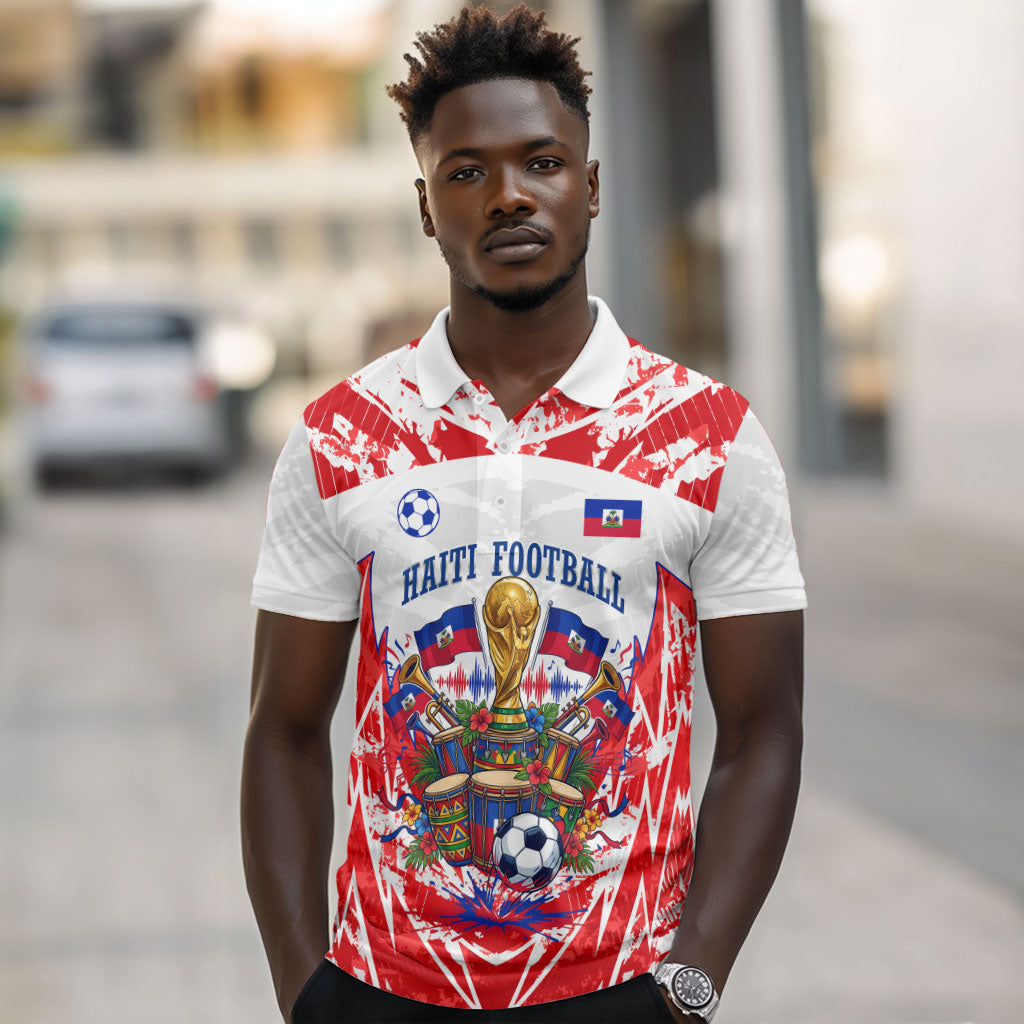 Custom Haiti Football Champions Polo Shirt Haitian Soccer Fan - Tanbou Drums Tropical Flowers