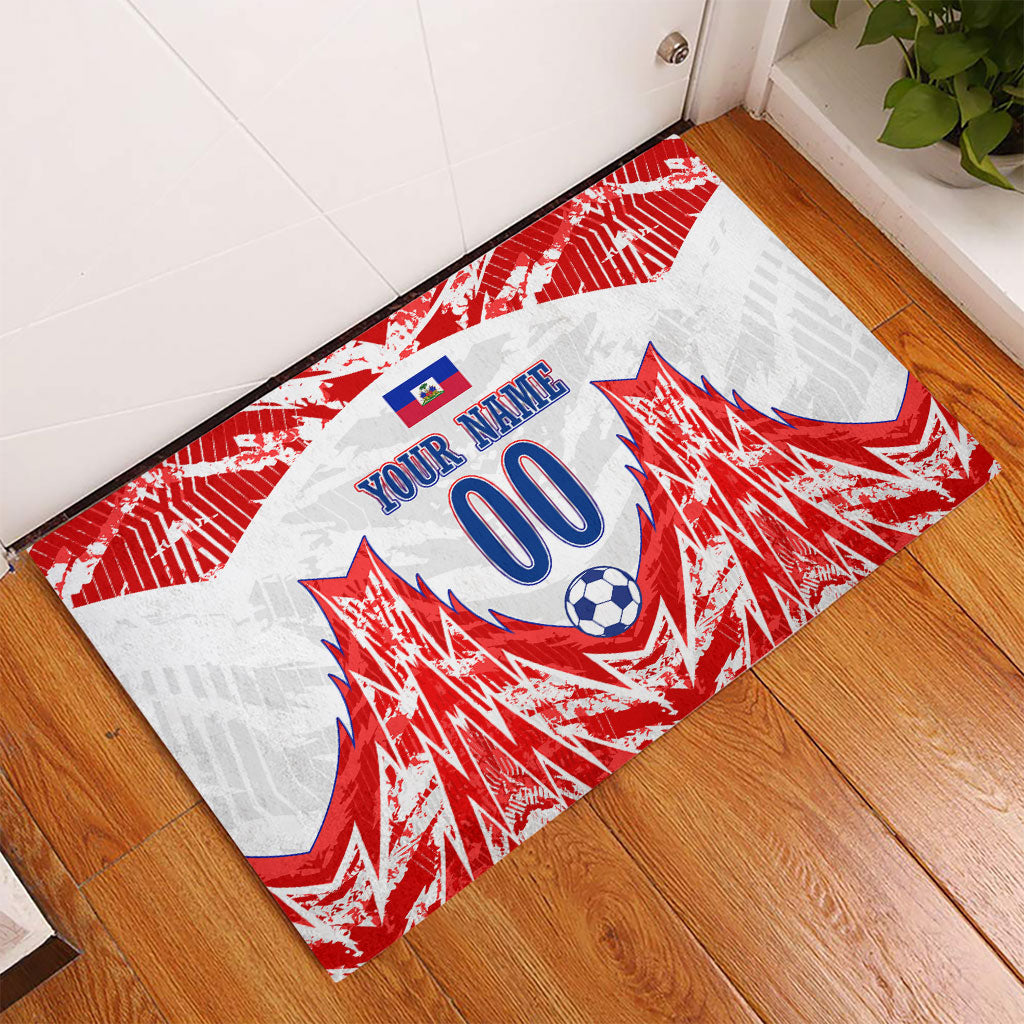 Custom Haiti Football Champions Rubber Doormat Haitian Soccer Fan - Tanbou Drums Tropical Flowers