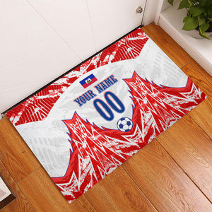 Custom Haiti Football Champions Rubber Doormat Haitian Soccer Fan - Tanbou Drums Tropical Flowers