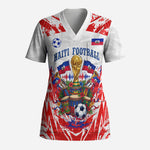 Custom Haiti Football Champions Scrub Top Haitian Soccer Fan - Tanbou Drums Tropical Flowers