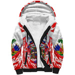 Custom Haiti Football Champions Sherpa Hoodie Haitian Soccer Fan - Tanbou Drums Tropical Flowers