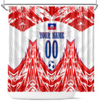 Custom Haiti Football Champions Shower Curtain Haitian Soccer Fan - Tanbou Drums Tropical Flowers