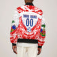 Custom Haiti Football Champions Sleeve Zip Bomber Jacket Haitian Soccer Fan - Tanbou Drums Tropical Flowers