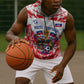 Custom Haiti Football Champions Sleeveless Hoodie Haitian Soccer Fan - Tanbou Drums Tropical Flowers