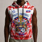 Custom Haiti Football Champions Sleeveless Hoodie Haitian Soccer Fan - Tanbou Drums Tropical Flowers