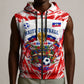 Custom Haiti Football Champions Sleeveless Zip Hoodie Haitian Soccer Fan - Tanbou Drums Tropical Flowers