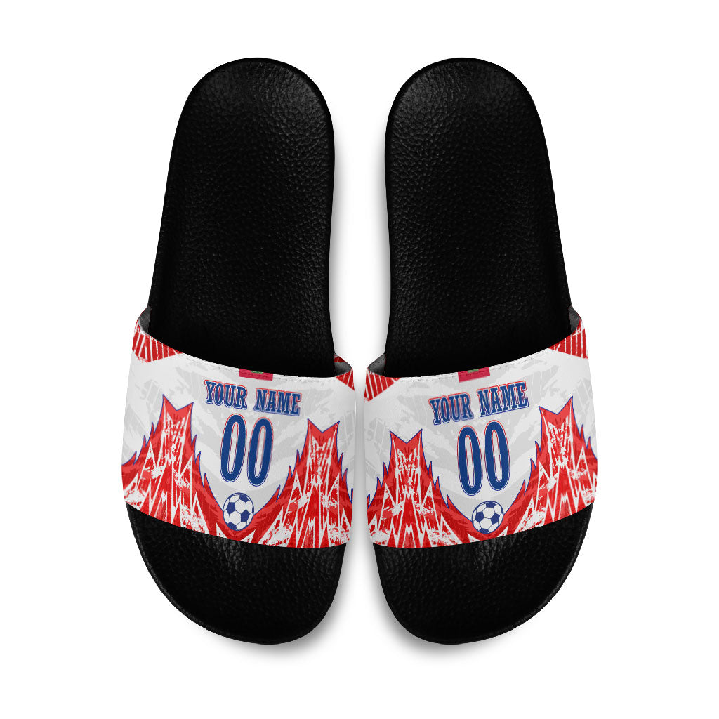 Custom Haiti Football Champions Slide Sandals Haitian Soccer Fan - Tanbou Drums Tropical Flowers