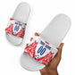 Custom Haiti Football Champions Slide Sandals Haitian Soccer Fan - Tanbou Drums Tropical Flowers