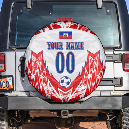 Custom Haiti Football Champions Spare Tire Cover Haitian Soccer Fan - Tanbou Drums Tropical Flowers