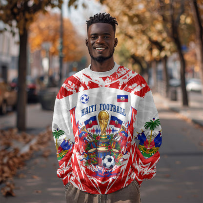 Custom Haiti Football Champions Sweatshirt Haitian Soccer Fan - Tanbou Drums Tropical Flowers