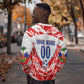 Custom Haiti Football Champions Sweatshirt Haitian Soccer Fan - Tanbou Drums Tropical Flowers
