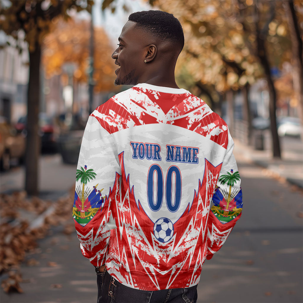 Custom Haiti Football Champions Sweatshirt Haitian Soccer Fan - Tanbou Drums Tropical Flowers