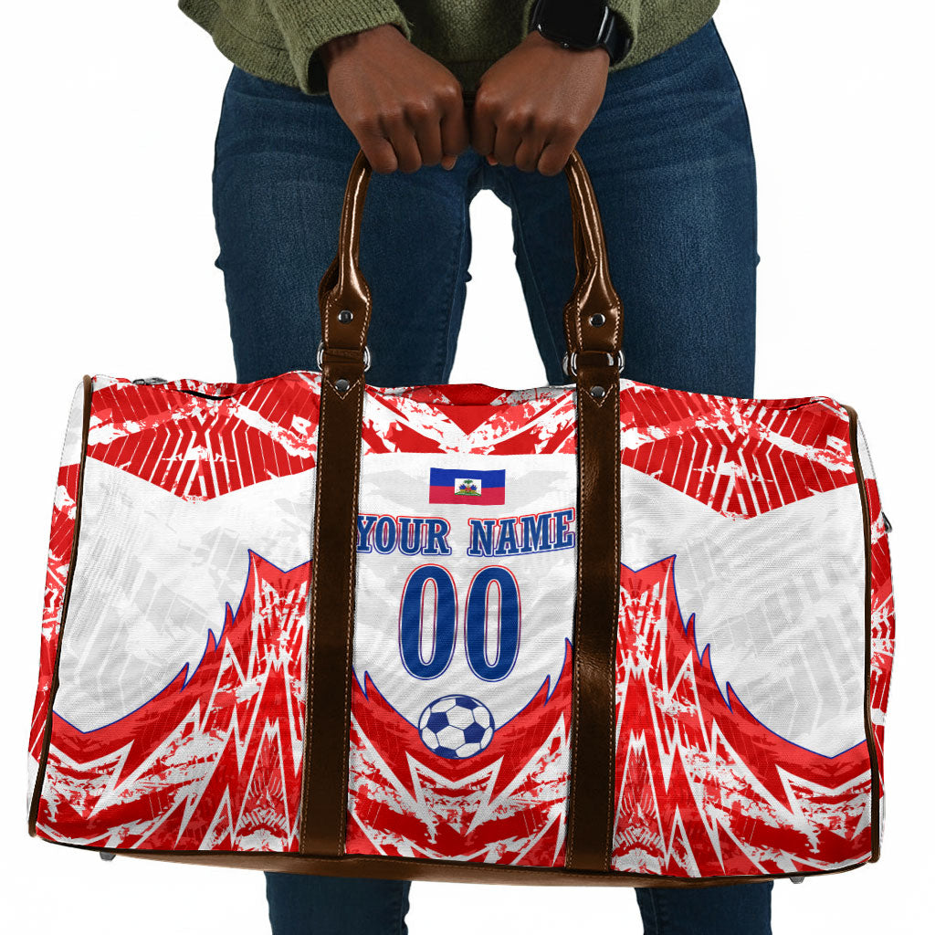 Custom Haiti Football Champions Travel Bag Haitian Soccer Fan - Tanbou Drums Tropical Flowers