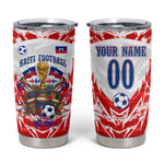Custom Haiti Football Champions Tumbler Cup Haitian Soccer Fan - Tanbou Drums Tropical Flowers