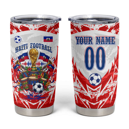 Custom Haiti Football Champions Tumbler Cup Haitian Soccer Fan - Tanbou Drums Tropical Flowers