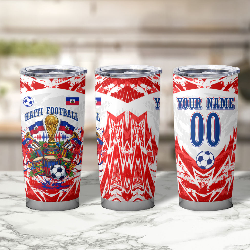 Custom Haiti Football Champions Tumbler Cup Haitian Soccer Fan - Tanbou Drums Tropical Flowers