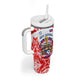 Custom Haiti Football Champions Tumbler With Handle Haitian Soccer Fan - Tanbou Drums Tropical Flowers