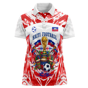 Custom Haiti Football Champions Women Polo Shirt Haitian Soccer Fan - Tanbou Drums Tropical Flowers