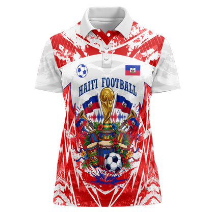 Custom Haiti Football Champions Women Polo Shirt Haitian Soccer Fan - Tanbou Drums Tropical Flowers