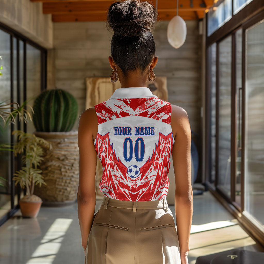 Custom Haiti Football Champions Women Sleeveless Polo Shirt Haitian Soccer Fan - Tanbou Drums Tropical Flowers