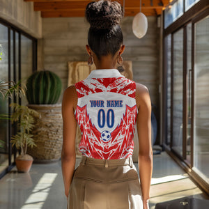 Custom Haiti Football Champions Women Sleeveless Polo Shirt Haitian Soccer Fan - Tanbou Drums Tropical Flowers