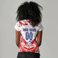 Custom Haiti Football Champions Women V-Neck T-Shirt Haitian Soccer Fan - Tanbou Drums Tropical Flowers