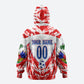 Custom Haiti Football Champions Zip Hoodie Haitian Soccer Fan - Tanbou Drums Tropical Flowers