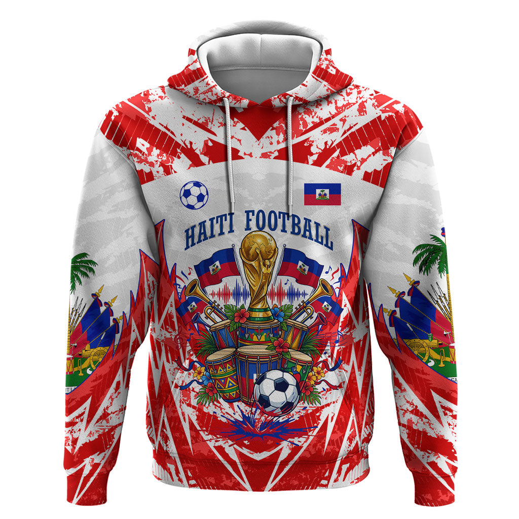 Custom Haiti Football Champions Zip Hoodie Haitian Soccer Fan - Tanbou Drums Tropical Flowers