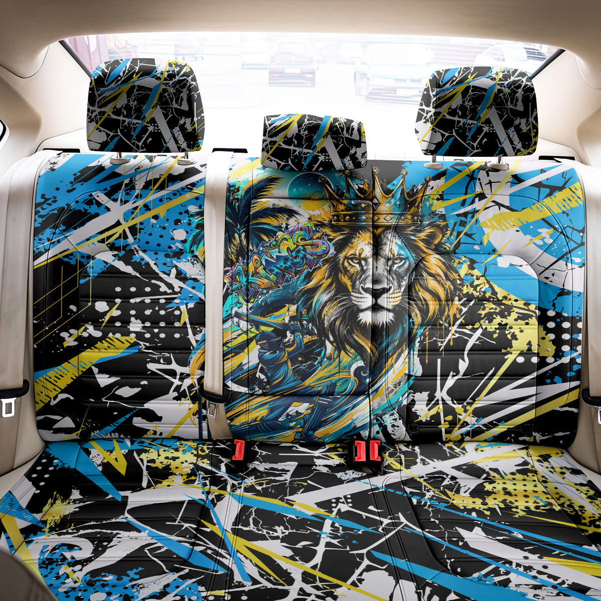 Saint Lucia Kings Cricket Back Car Seat Cover Born To Lead Caribbean Cricket Graffiti Splash Art