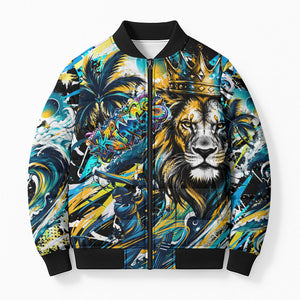 Saint Lucia Kings Cricket Bomber Puffer Jacket Born To Lead Caribbean Cricket Graffiti Splash Art