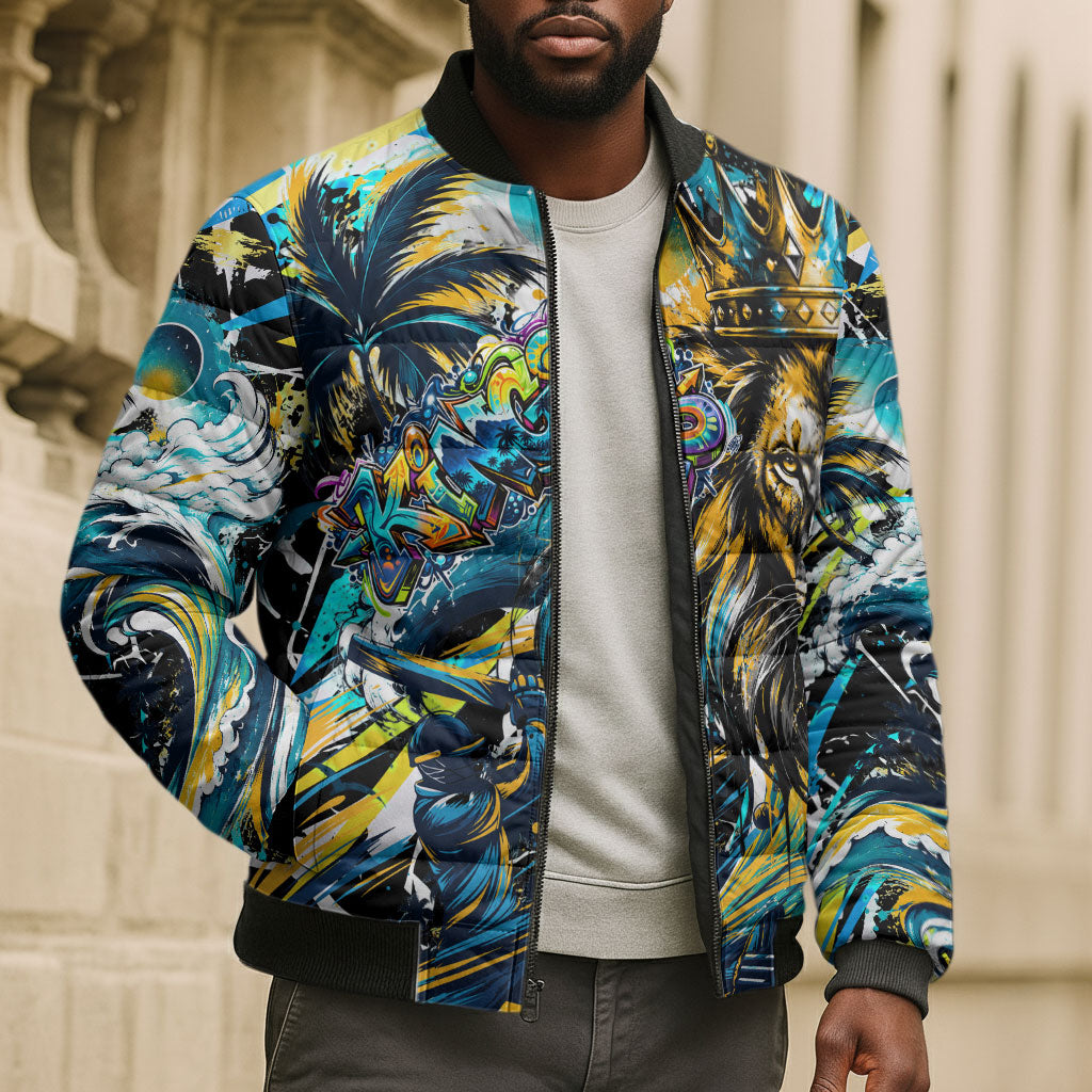 Saint Lucia Kings Cricket Bomber Puffer Jacket Born To Lead Caribbean Cricket Graffiti Splash Art