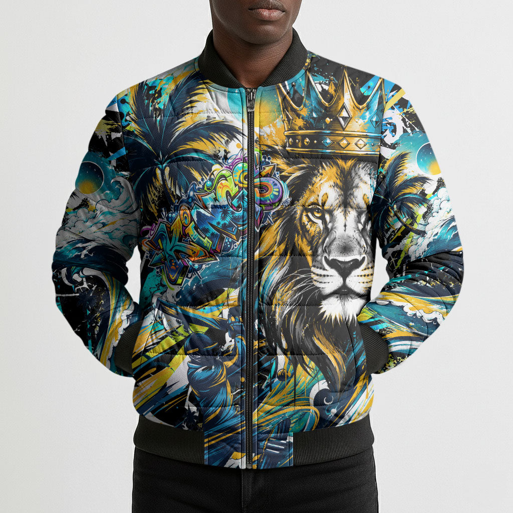 Saint Lucia Kings Cricket Bomber Puffer Jacket Born To Lead Caribbean Cricket Graffiti Splash Art