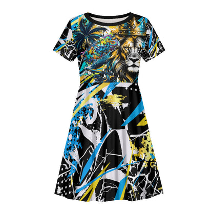 Saint Lucia Kings Cricket Kid Short Sleeve Dress Born To Lead Caribbean Cricket Graffiti Splash Art