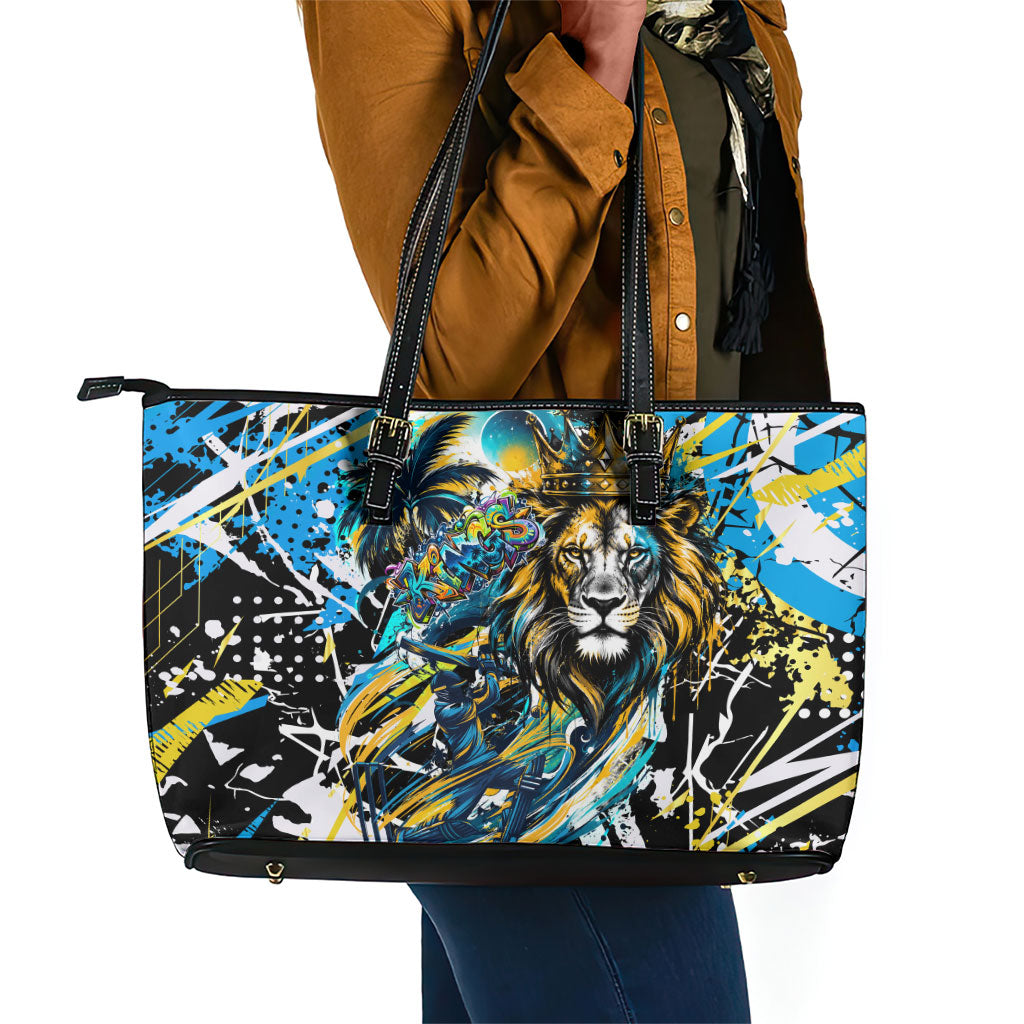 Saint Lucia Kings Cricket Leather Tote Bag Born To Lead Caribbean Cricket Graffiti Splash Art