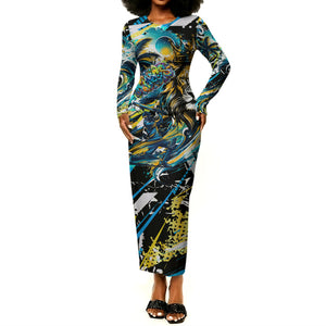 Saint Lucia Kings Cricket Long Sleeve Bodycon Dress Born To Lead Caribbean Cricket Graffiti Splash Art