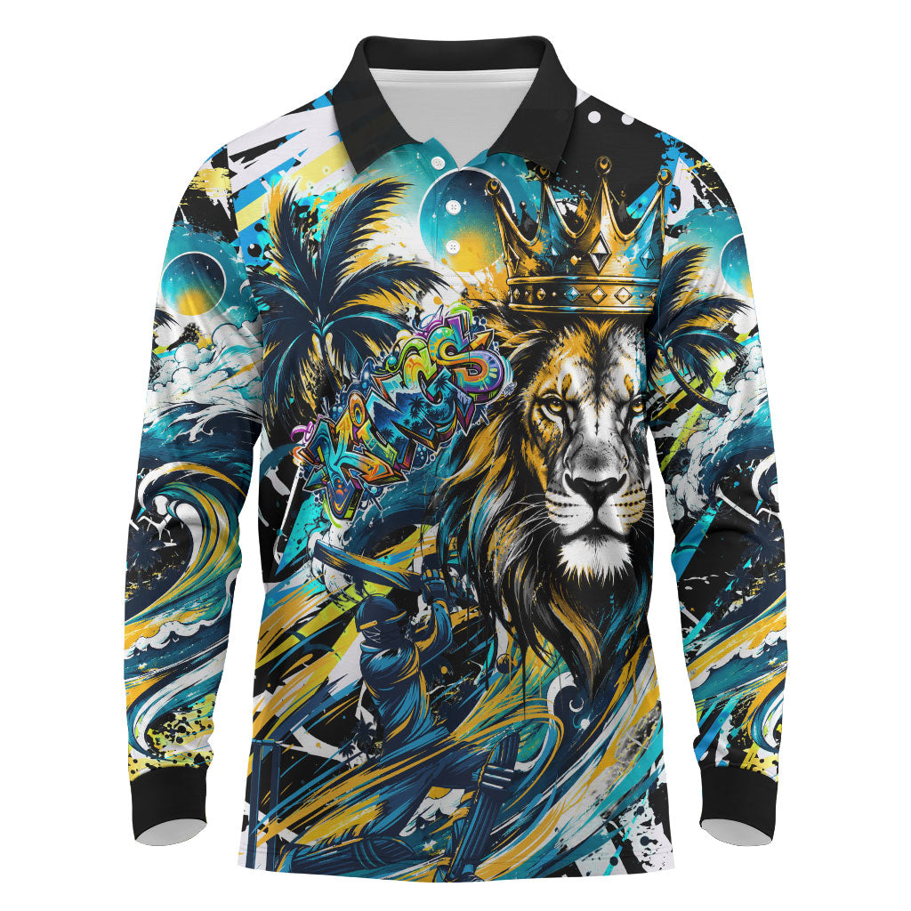 Saint Lucia Kings Cricket Long Sleeve Polo Shirt Born To Lead Caribbean Cricket Graffiti Splash Art