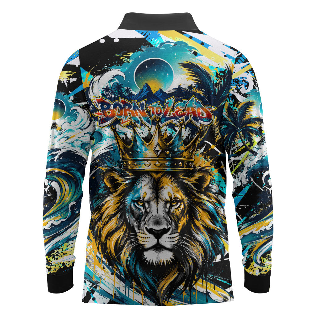 Saint Lucia Kings Cricket Long Sleeve Polo Shirt Born To Lead Caribbean Cricket Graffiti Splash Art