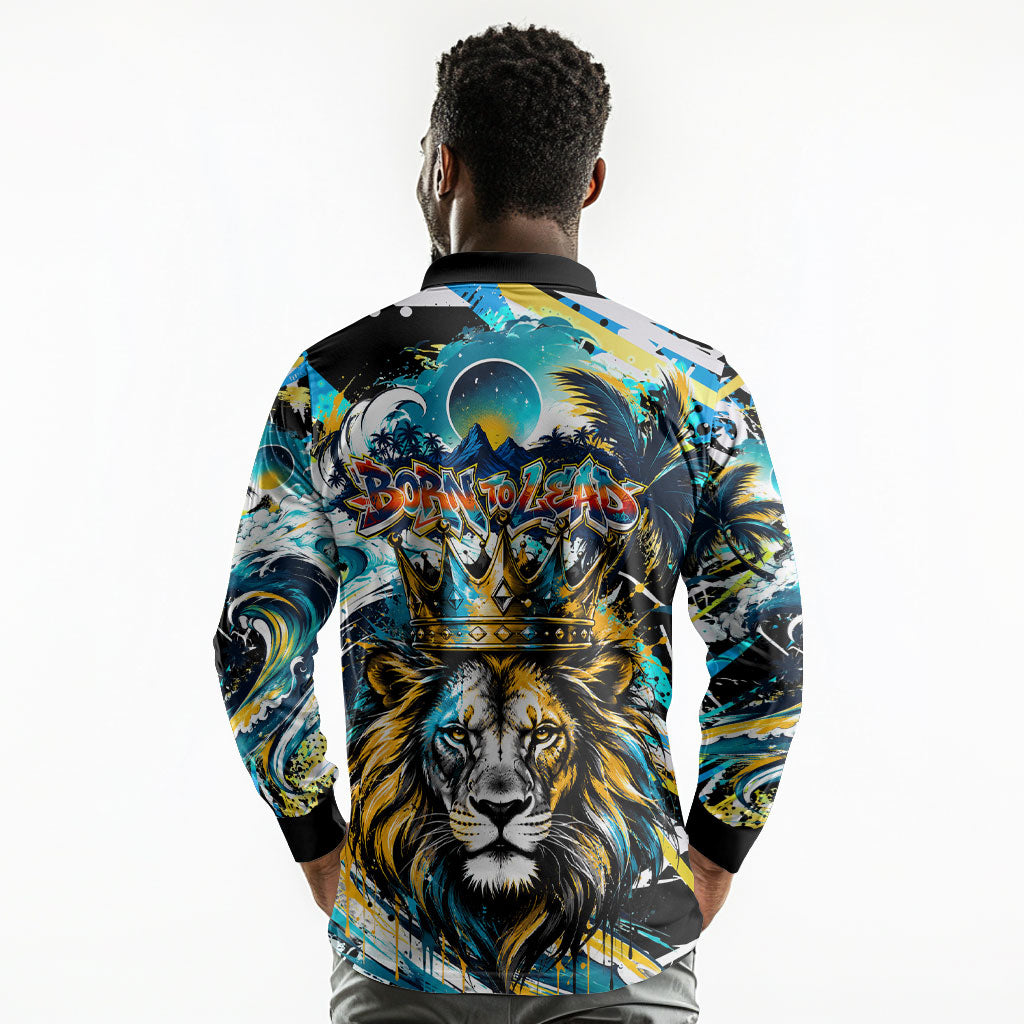 Saint Lucia Kings Cricket Long Sleeve Polo Shirt Born To Lead Caribbean Cricket Graffiti Splash Art